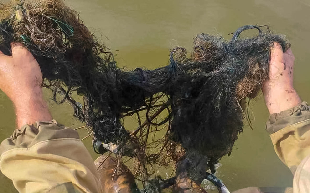 Цимлянское водохранилище очистили от забытых рыболовных сетей и спасли из них рыбу